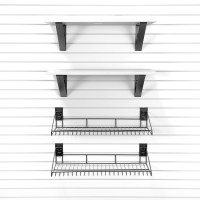 Elevate your garage storage with the Milwaukee Slatwall Medium Shelf Bundle. This collection of 4 robust shelves is designed for those who value both functionality and aesthetic in their organizational solutions.