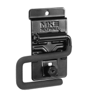 Innovative S-Hook by MKE Slatwall for pole-handled tools in garage storage.