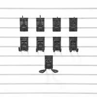 Transform your garage with the Small Hook Bundle from Milwaukee Slatwall: A carefully selected set of 9 hooks, designed for seamless organization and easy adjustment on your slatwall system.