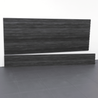 A detailed showcase of the Blackwood finish on Milwaukee Slatwall’s 8ft Laminated PVC slatwall, engineered for superior durability and a sleek, modern look for garage organization.