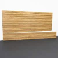 Garage slatwall panel in Aspen Maple finish with hooks, baskets, and shelf accessories