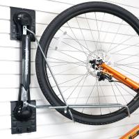 Vertical storage solution for mountain bikes using Steadyrack on slatwall