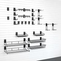 Garage slatwall system with ski holders, hooks, and storage racks