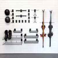 Extra Large Ski Storage Bundle with slat wall hooks and ski racks for garage organization