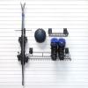 Small ski storage bundle with wall hooks and boot rack