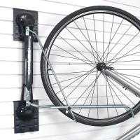 Bike hanging on Steadyrack Classic Bike Organizer mounted to MKE Slatwall