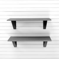 Wall mounted garage shelf two pack with PVC laminate slatwall finish