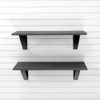 Modern garage shelving two pack with PVC laminate matched to slatwall