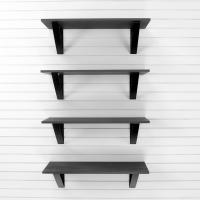 Modern garage shelving four pack with PVC laminate matched to slatwall