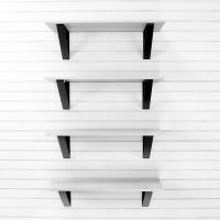 Garage shelf four pack with PVC laminate finish matching slatwall panels