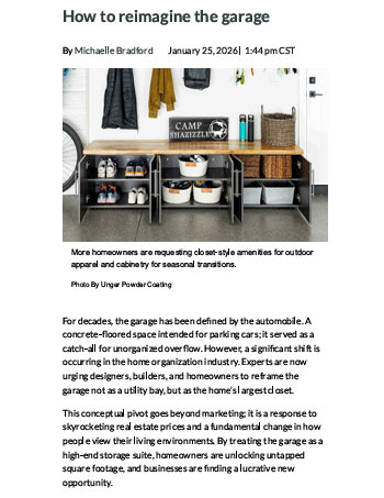 MKE Slatwall press release featured on Woodworking Network showcasing laminated PVC garage slatwall system